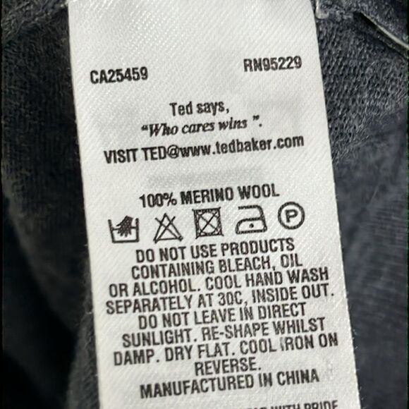 Ted Baker Batatak 100% Merino Wool Slim Fit Gray Sweater V-neck sz 6 Fits L - Picture 8 of 8